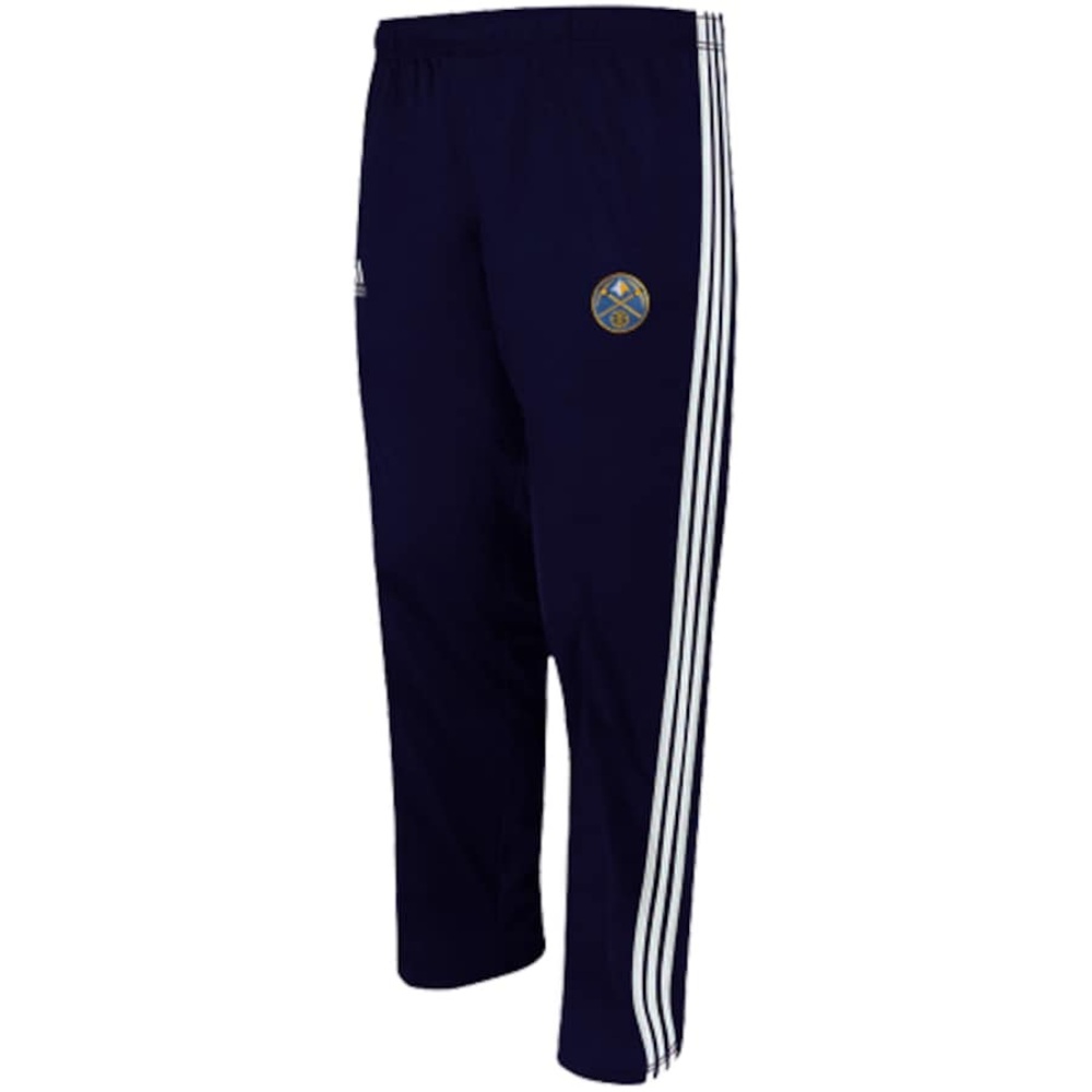 Adidas Denver Nuggets Navy Sweatpants with White Stripes and Zipper Bottoms